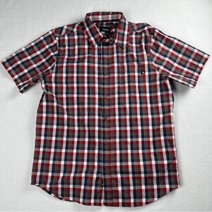 Marmot Men's Outdoor Plaid Button Up‎ Short Sleeve Shirt Red Blue Large